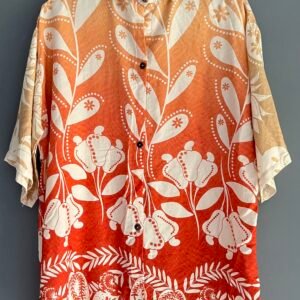 camisa manga curta, tecido viscose premium, dagrade de vermelho ao cru