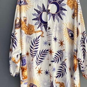 camisa olheo grego cores branco e azul , tecido viscose premium